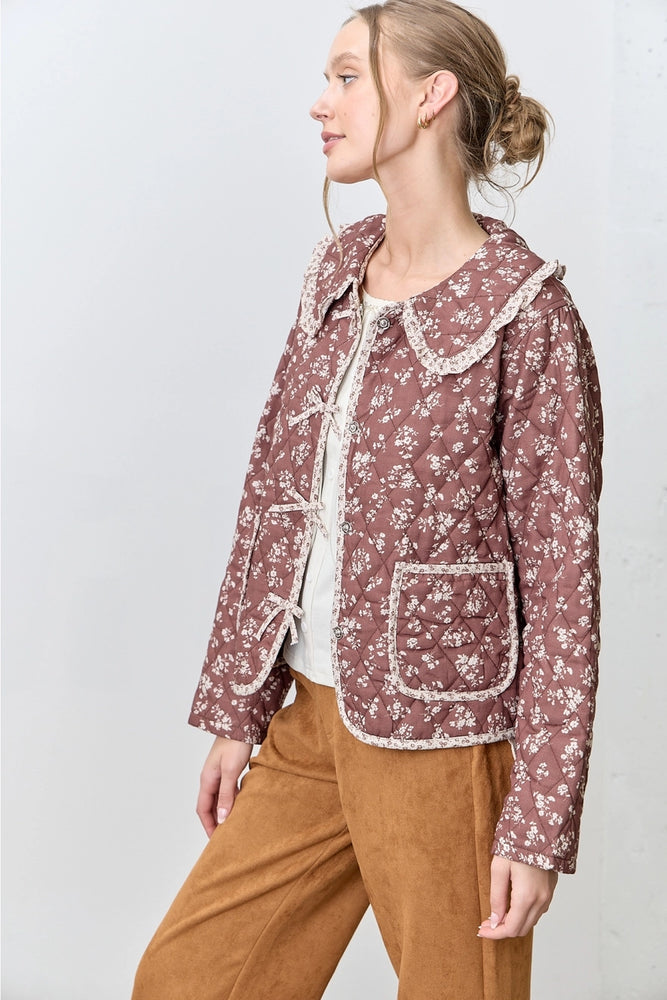 Floral Print Collared Jacket