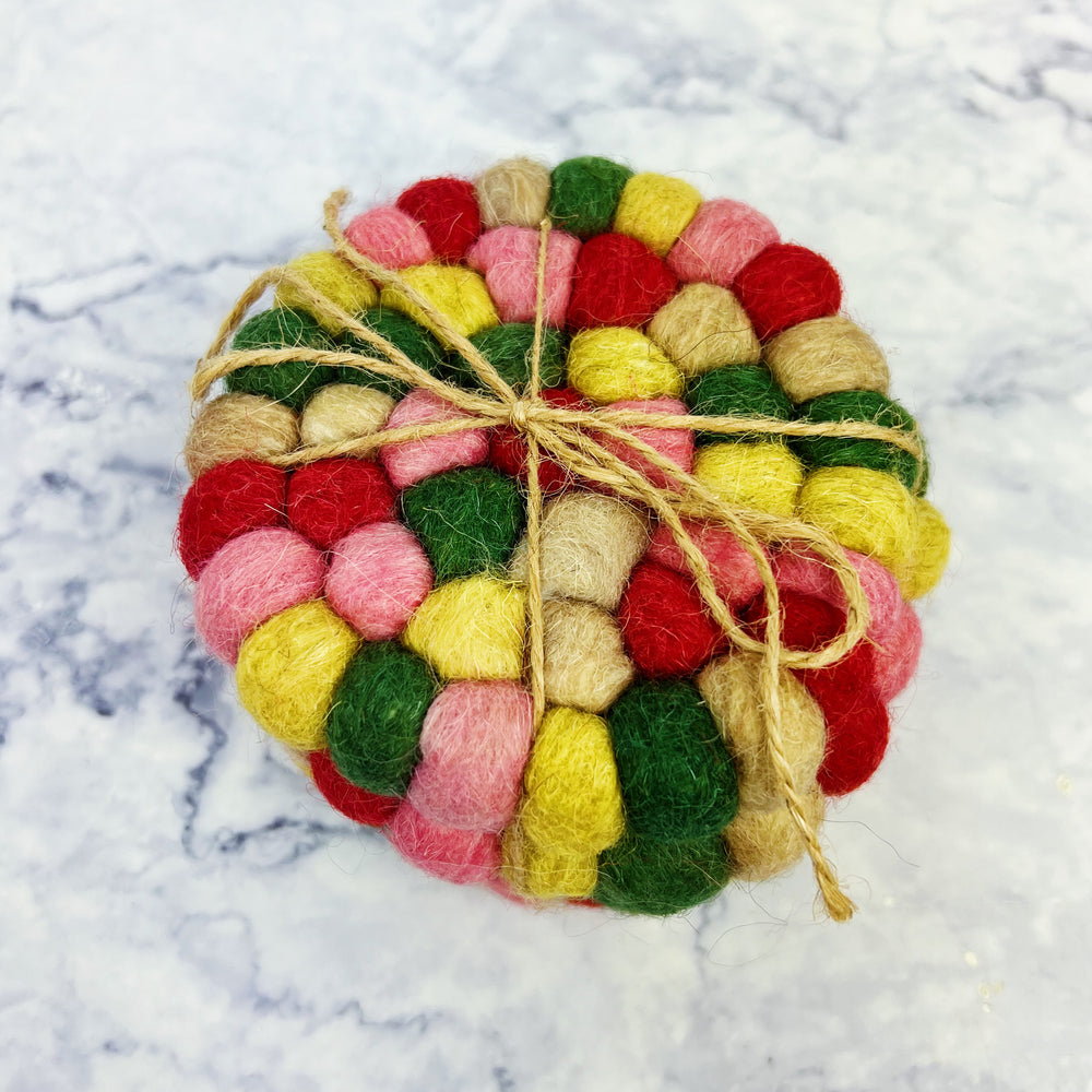 Holiday Pom Pom Felt Coaster Set