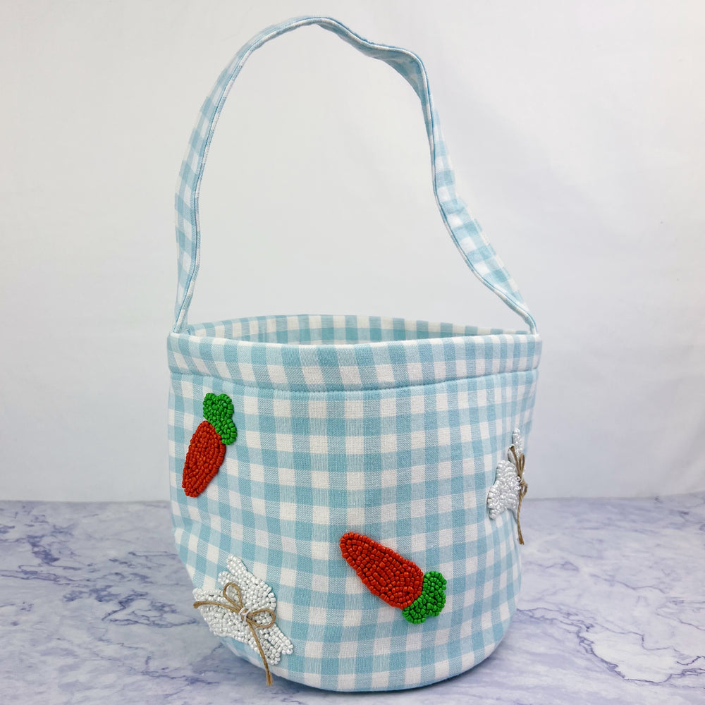 Blue Gingham Beaded Easter Basket