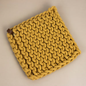 Woven Cotton Pot Holder With Leather Loop