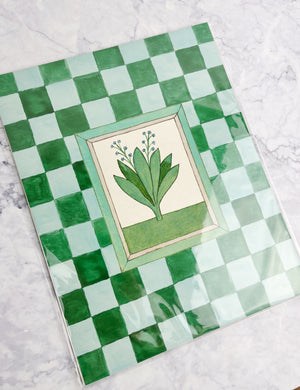 Green Checkered Floral Print 11" x 14"