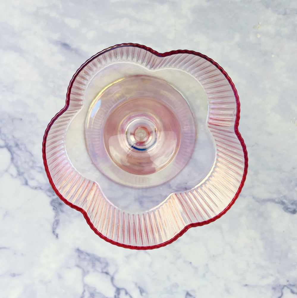 Blush Ribbed Flower Stem Glass