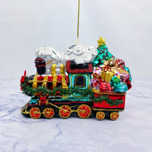 Christmas Train Glass Ornament