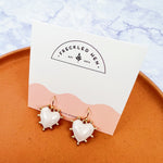 Pearl White Dangle Heart Earrings