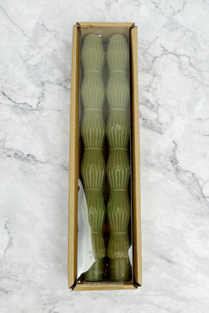 Olive Sculpted Taper Candle Set