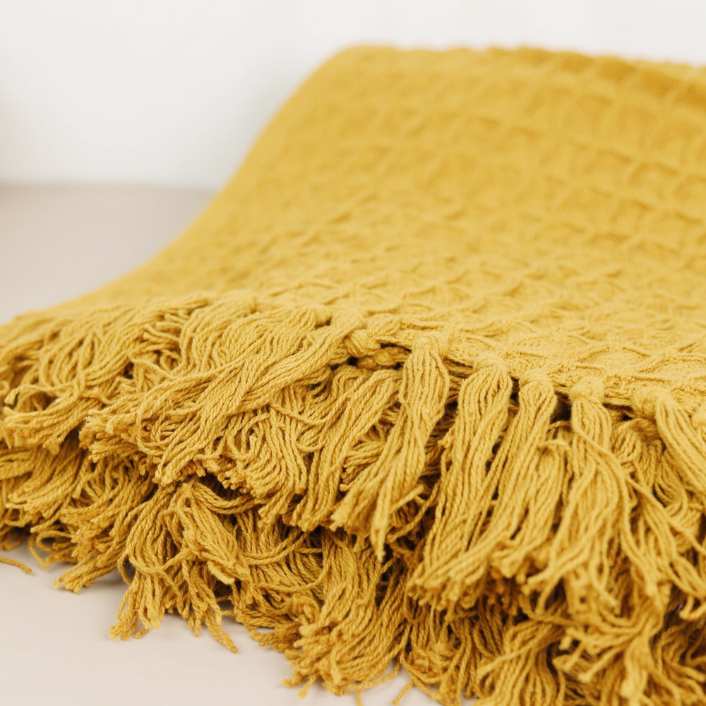 Pumpkin Waffle Weave Fringed Throw