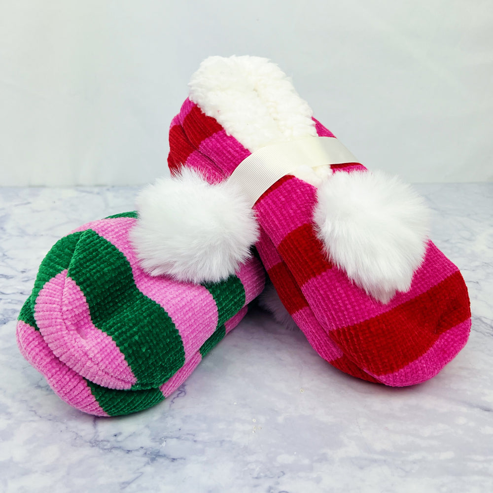 Stripe Pom Slipper Socks