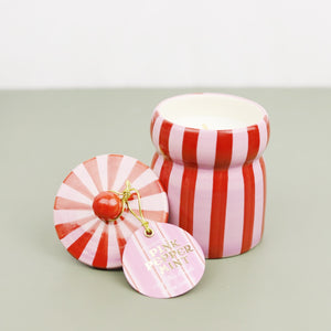 Striped Cabana Candle With Lid - Red/Pink
