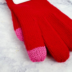 Red and Pink Touchscreen Gloves