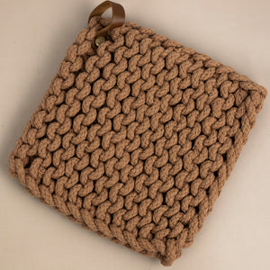Woven Cotton Pot Holder With Leather Loop