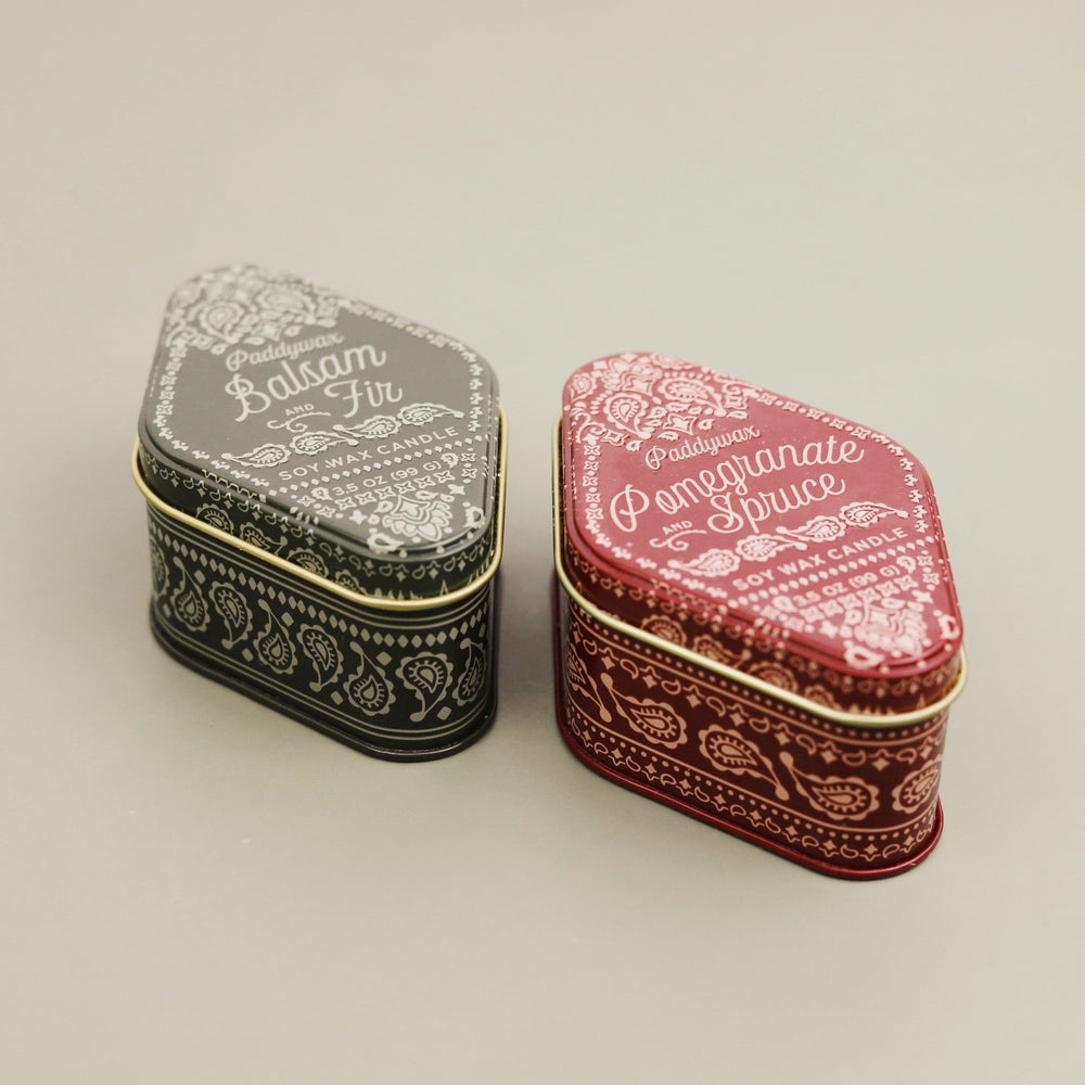 Bandana Tin Candle- Pomegranate Spruce