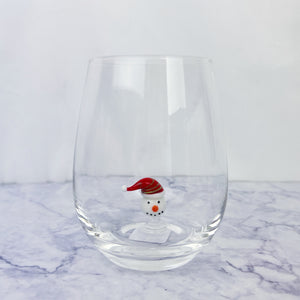 Holiday Stemless Wine Glass with Figurines