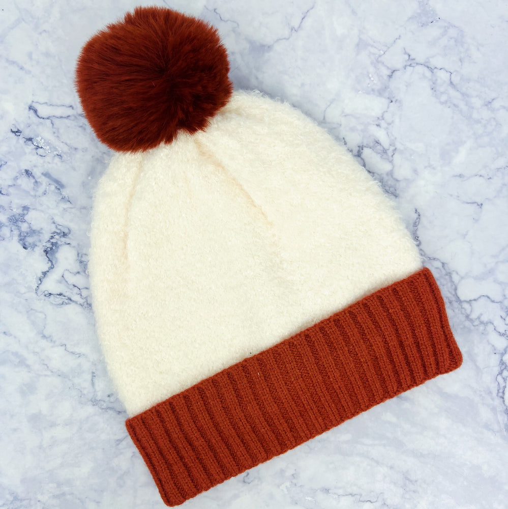 Two Tone Fleece Pom Hat