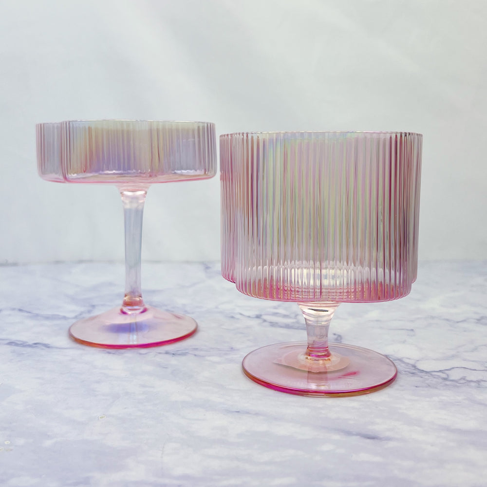 Blush Ribbed Flower Stem Glass