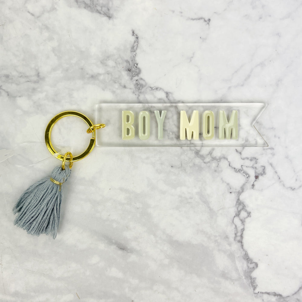 Boy Mom Key Tag with Blue Tassel