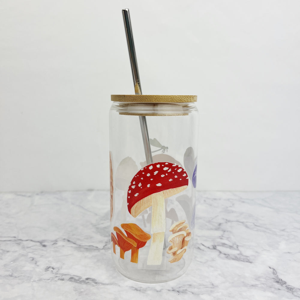 Mushroom Glass Tumbler with Straw