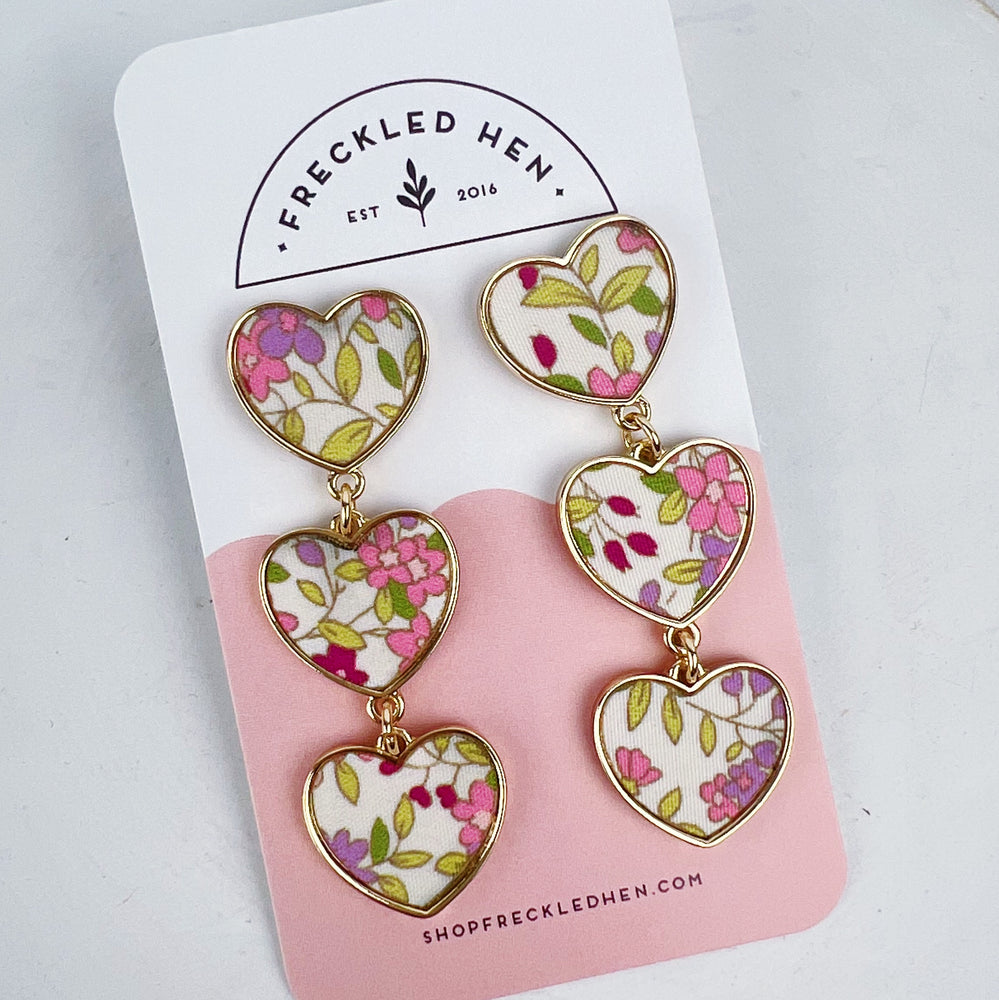 Eloise Vintage Floral Linked Heart Earrings