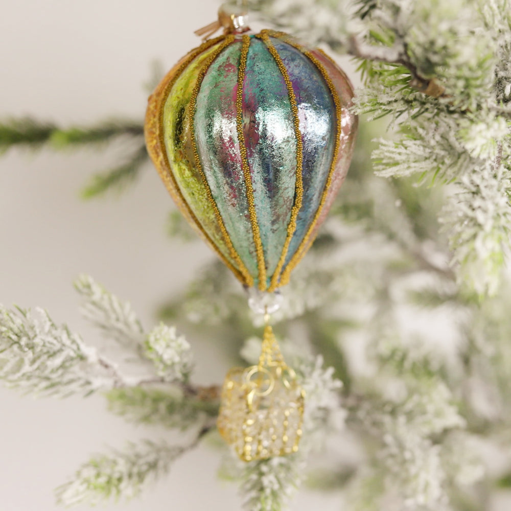 Glass Rainbow Hot Air Balloon Ornament