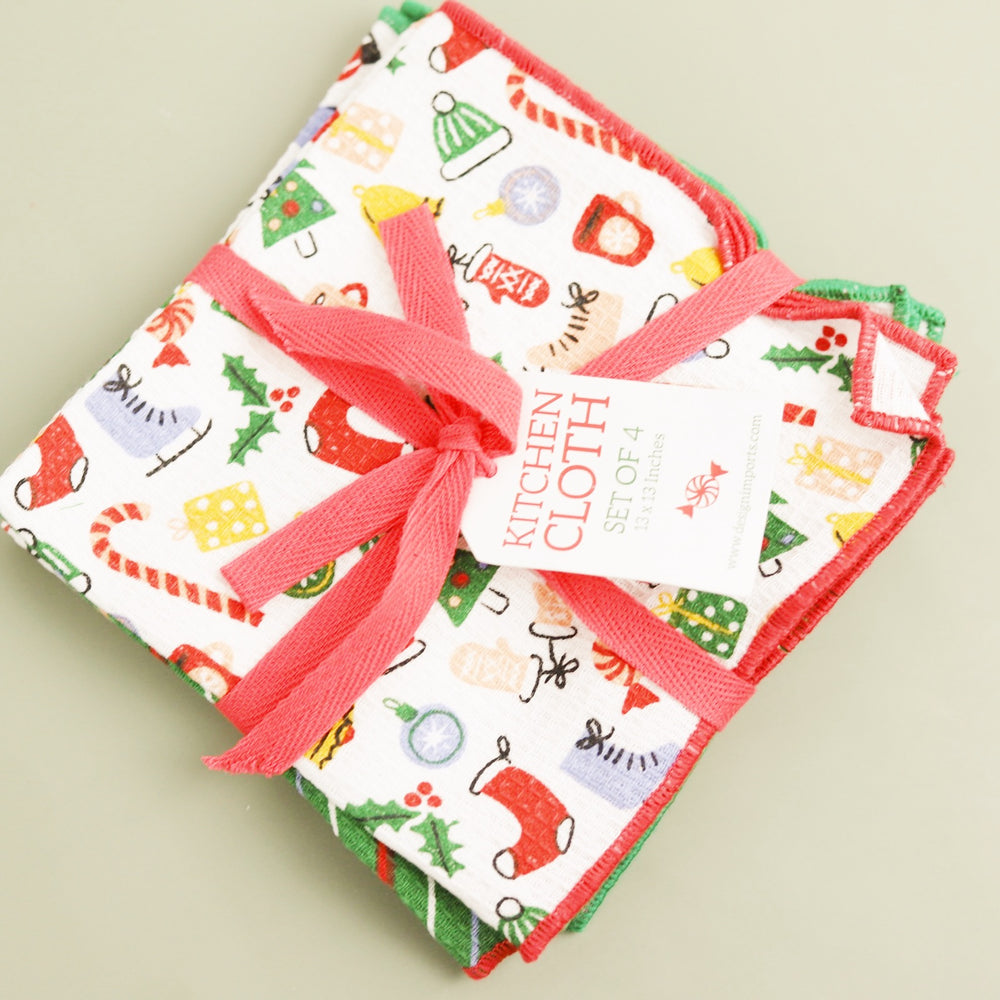Holiday Print Waffle Dishcloth Set
