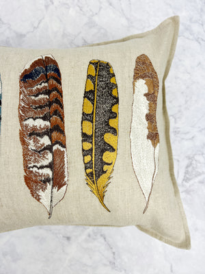 Embroidered Feathers Pillow