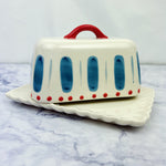 Hand Painted Butter Dish with Handle