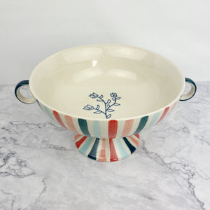 Raised Striped Decorative Bowl With Handles