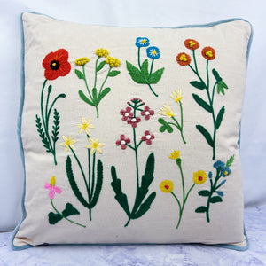Embroidered Meadow Flowers Square Pillow