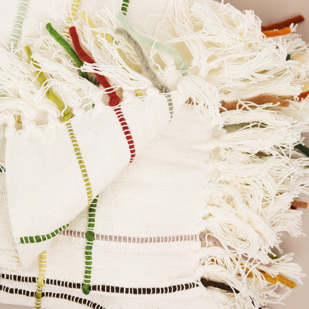 Woven Cotton Grid Throw with Fringe
