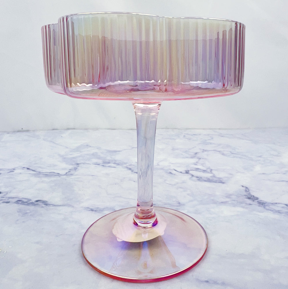 Blush Ribbed Flower Stem Glass