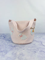 Pink Gingham Beaded Bucket Bag