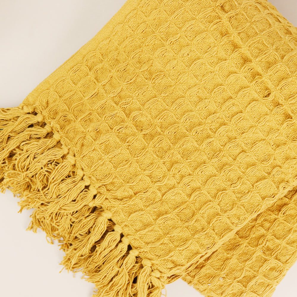 Pumpkin Waffle Weave Fringed Throw
