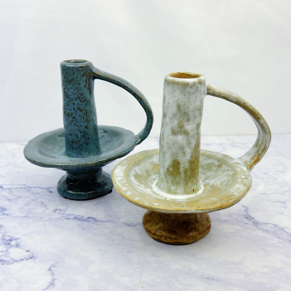 Footed Stoneware Taper Candle Holder