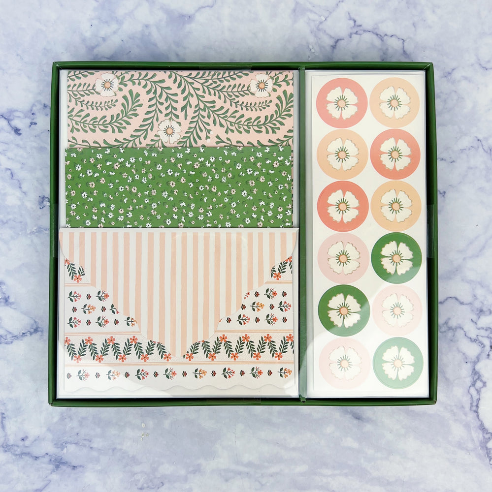 Floral Note Card & Envelope Set with Stickers