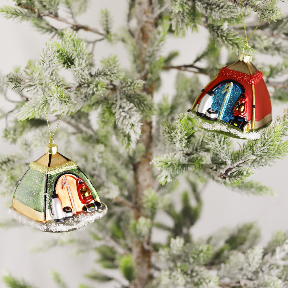 Camping Tent Glass Ornament