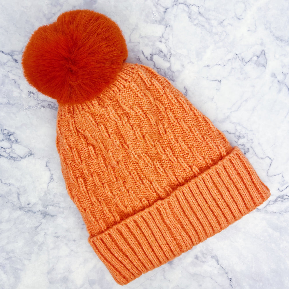 Fleece Lined Knit Pom Pom Hat