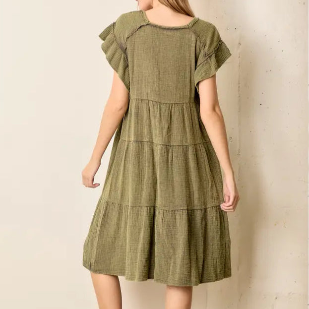 Double Tiered Olive Dress
