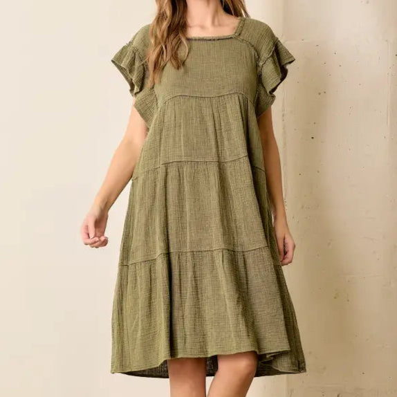 Double Tiered Olive Dress