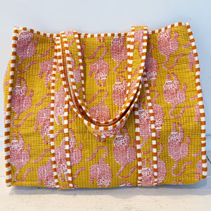 Tiger Printed Boho Bag with Striped Piping