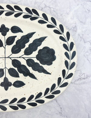Black and White Hand Painted Floral Platter