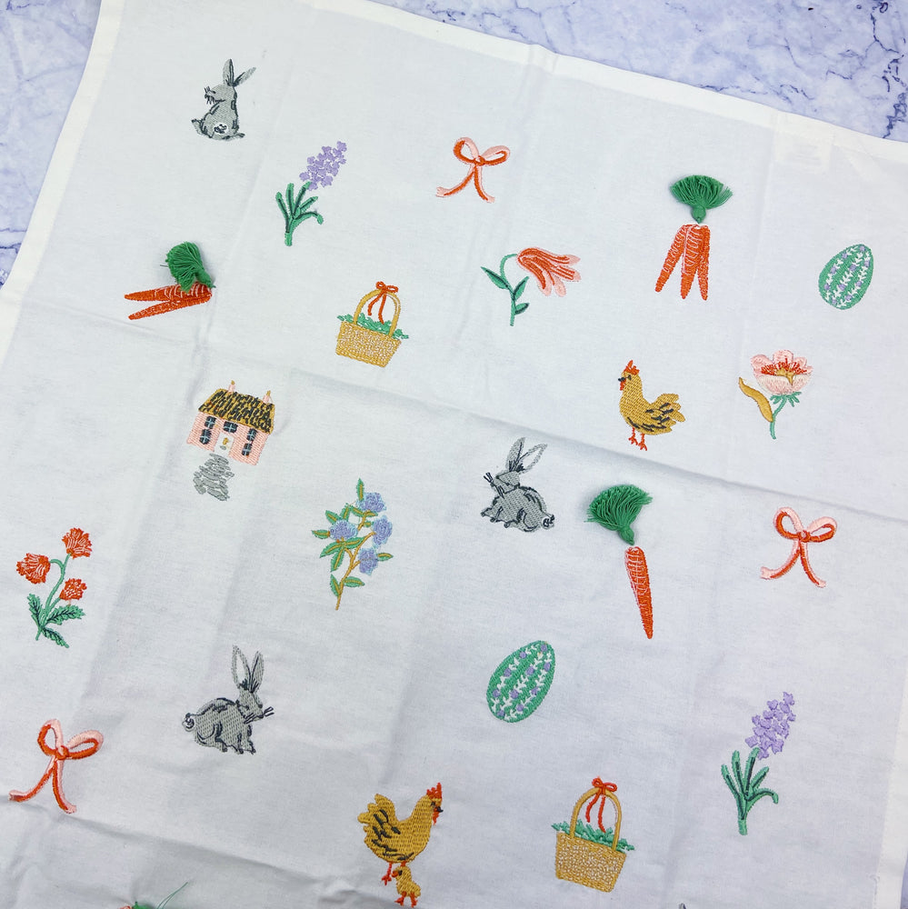 Spring Farm Embroidered Tea Towel