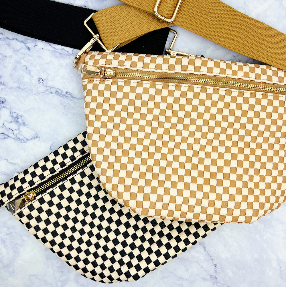 Woven Checkered Belt Bag