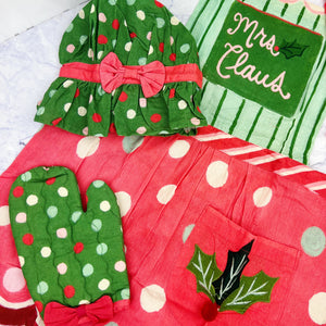 Kid's Mrs. Claus Holiday Apron, Hat, & Hat