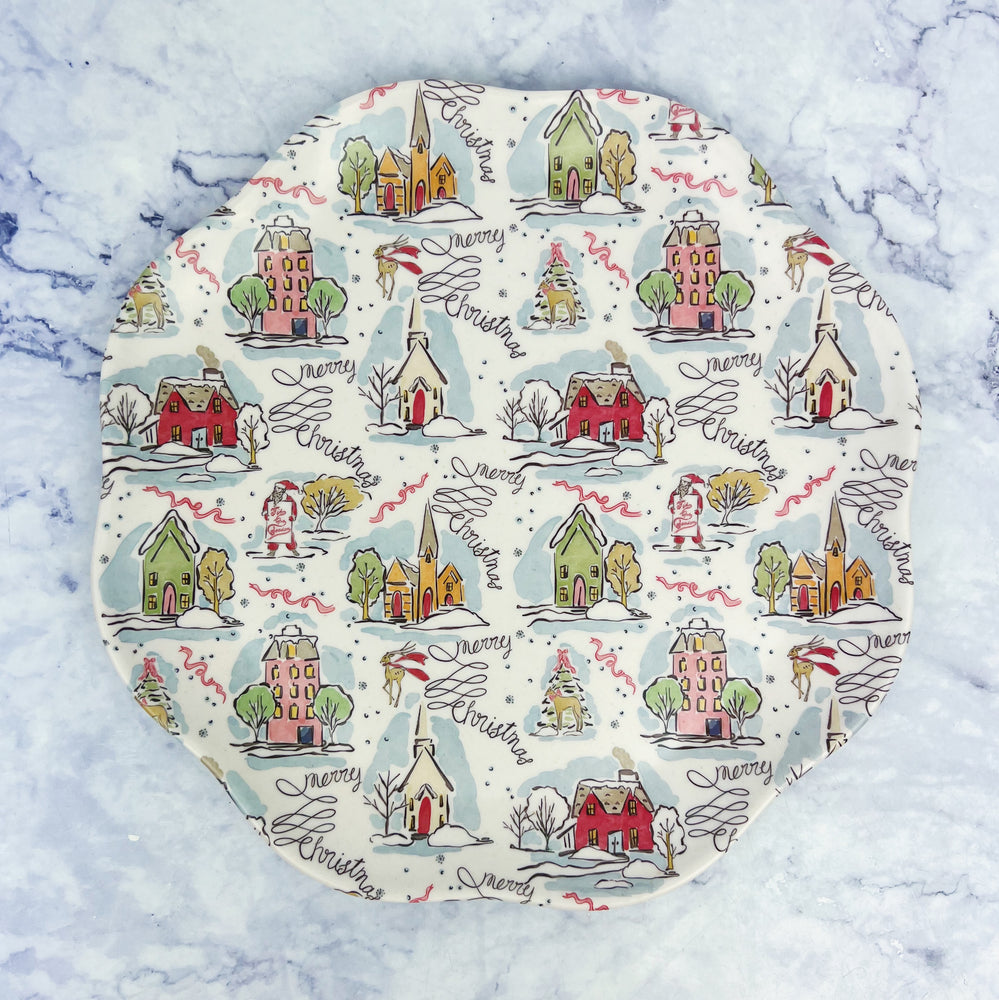 Whimsical Christmas Village Melamine Plate