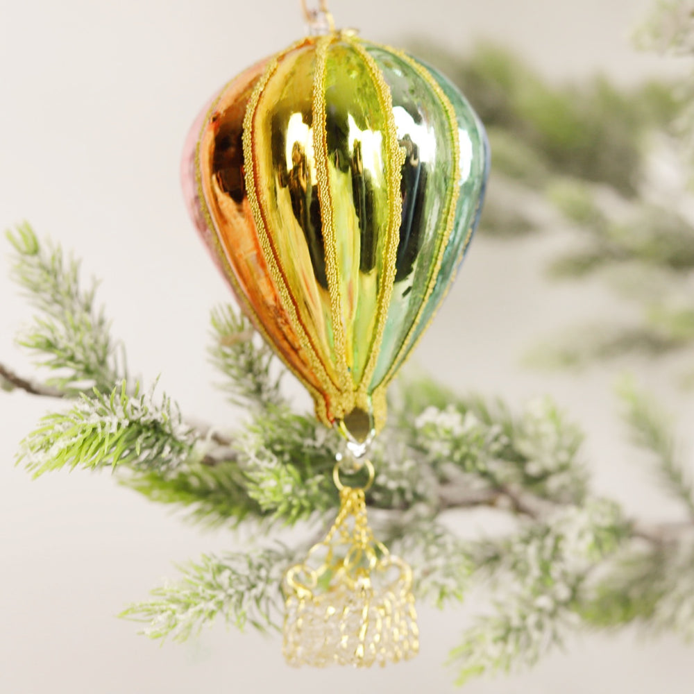 Glass Rainbow Hot Air Balloon Ornament
