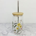 Wildflower Botanicals Glass Tumbler with Straw