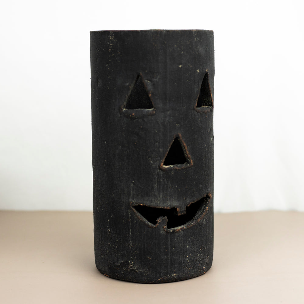 Tall Black Clay Jack-O-Lantern