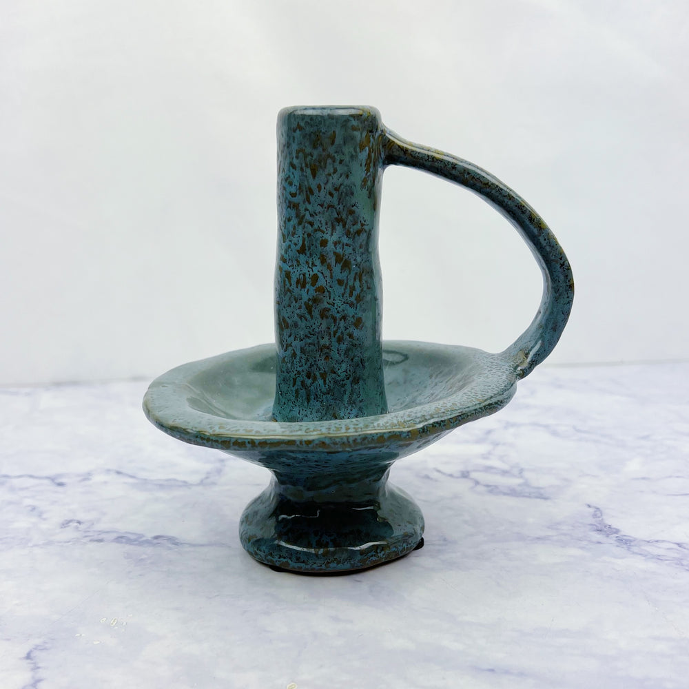 Footed Stoneware Taper Candle Holder