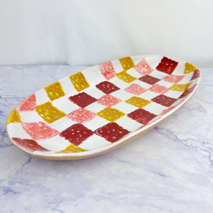 Hand Painted Checkered Oval Platter
