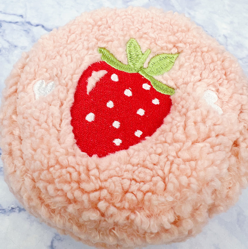 Fuzzy Strawberry and Heart Round Pouch