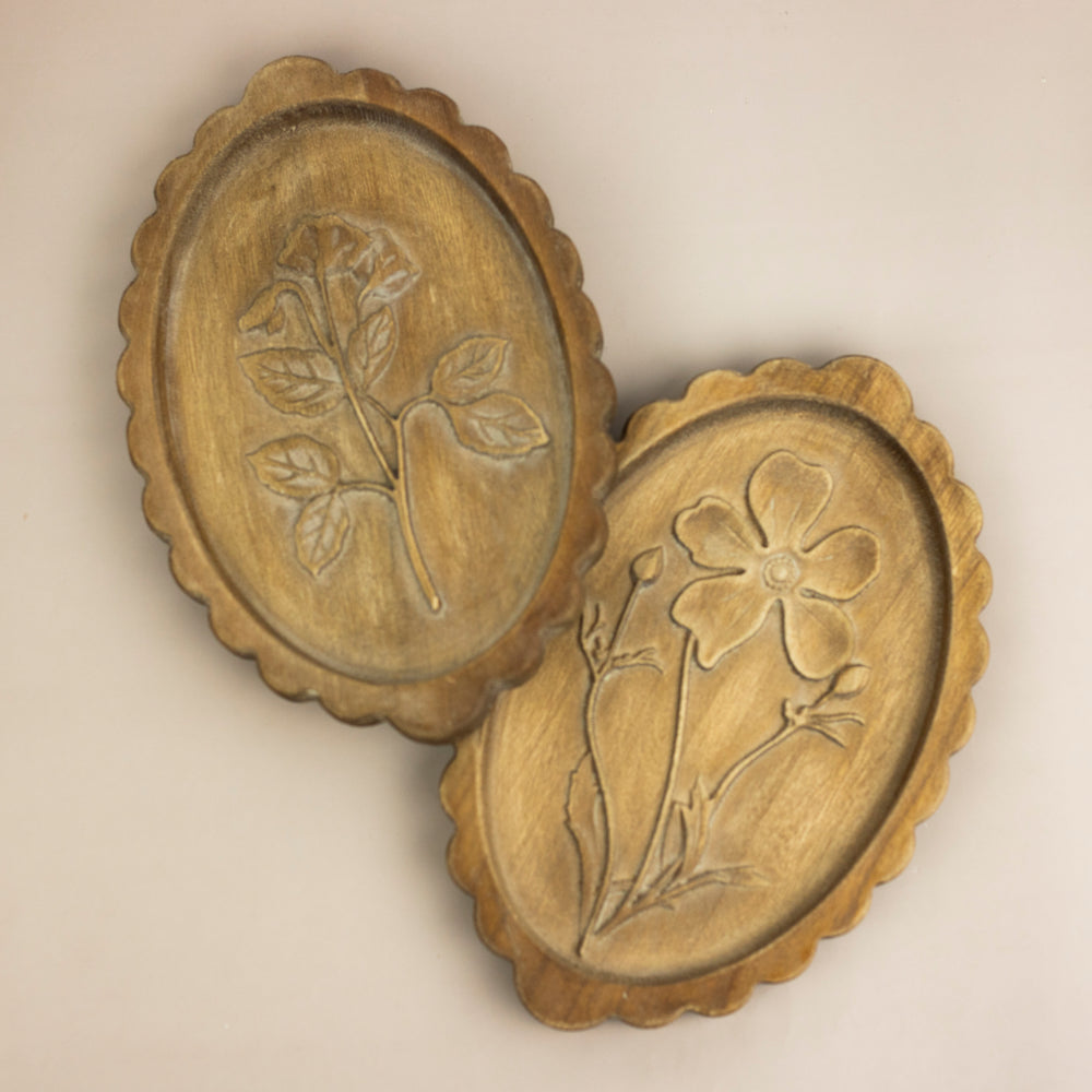Scalloped Botanical Wooden Wall Decor